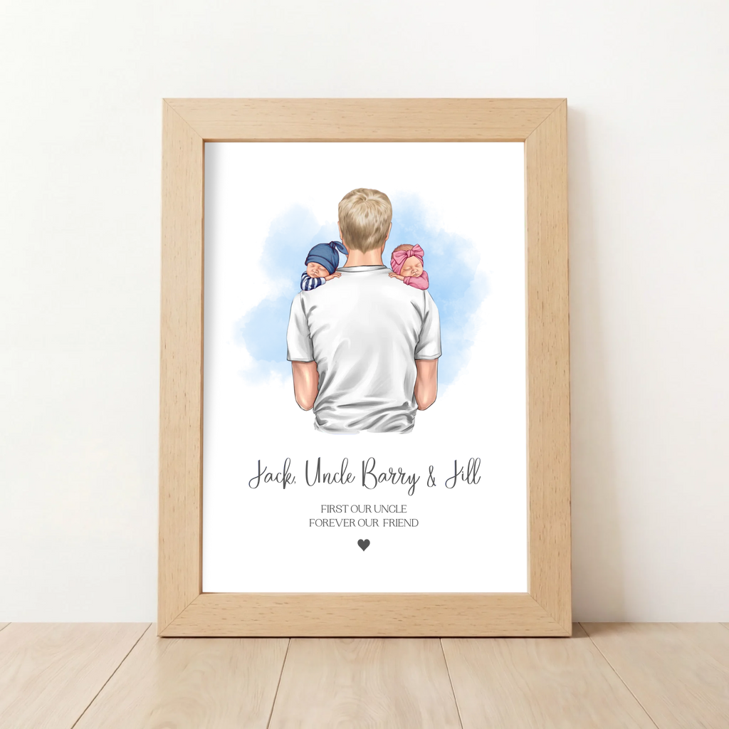 Personalised Uncle & Newborn Twins Print