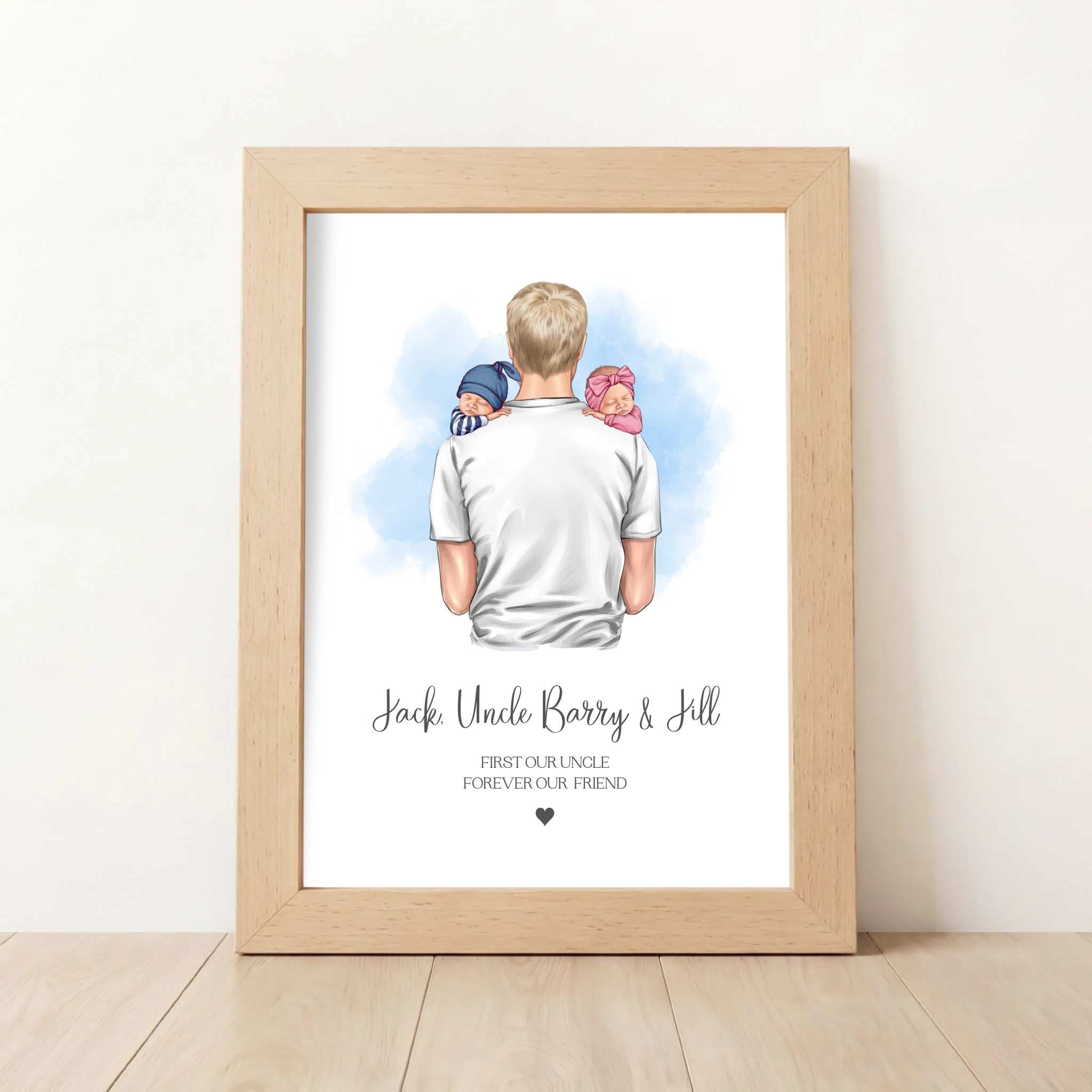 Personalised Uncle & Newborn Twins Print