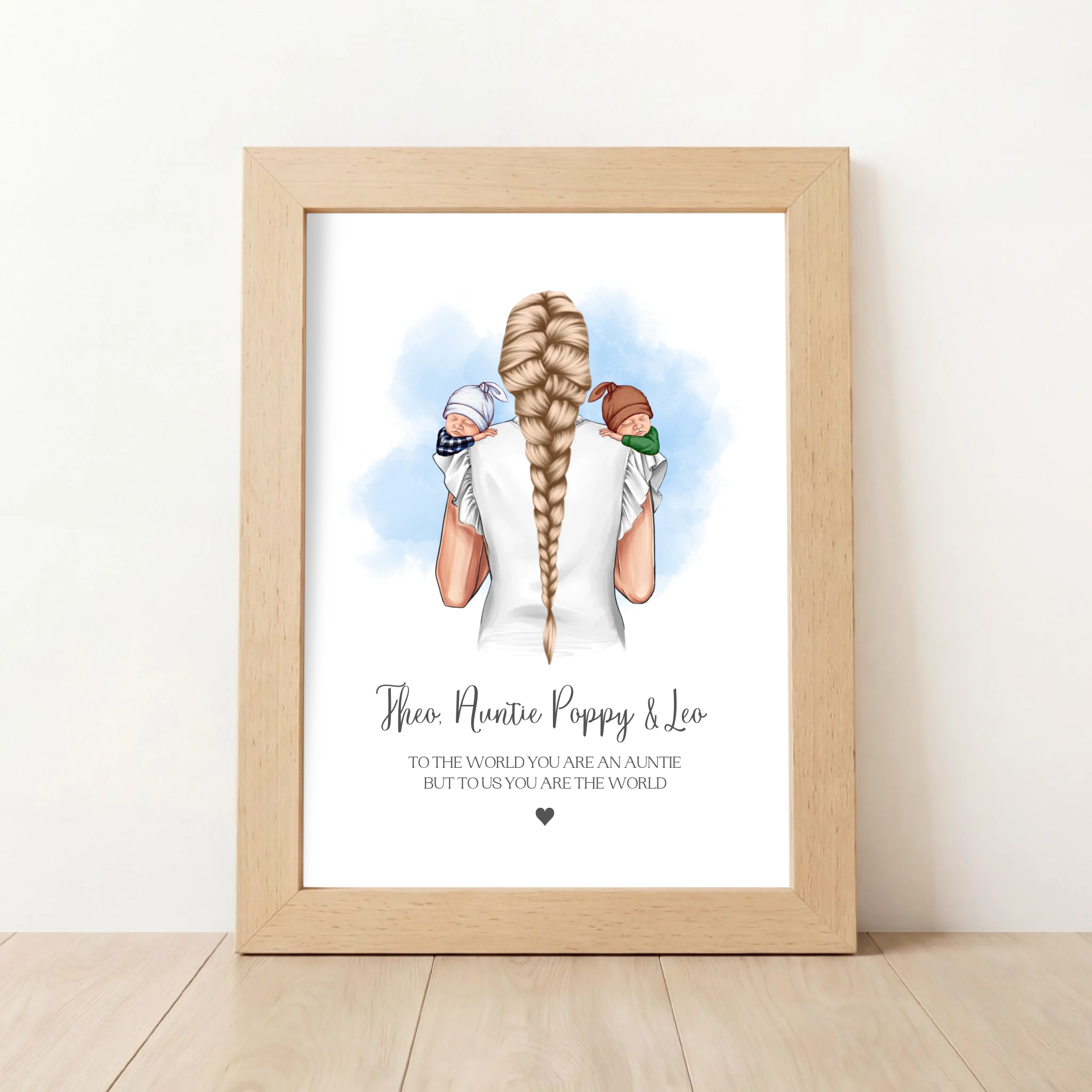 Personalised Auntie & Newborn Twins Print