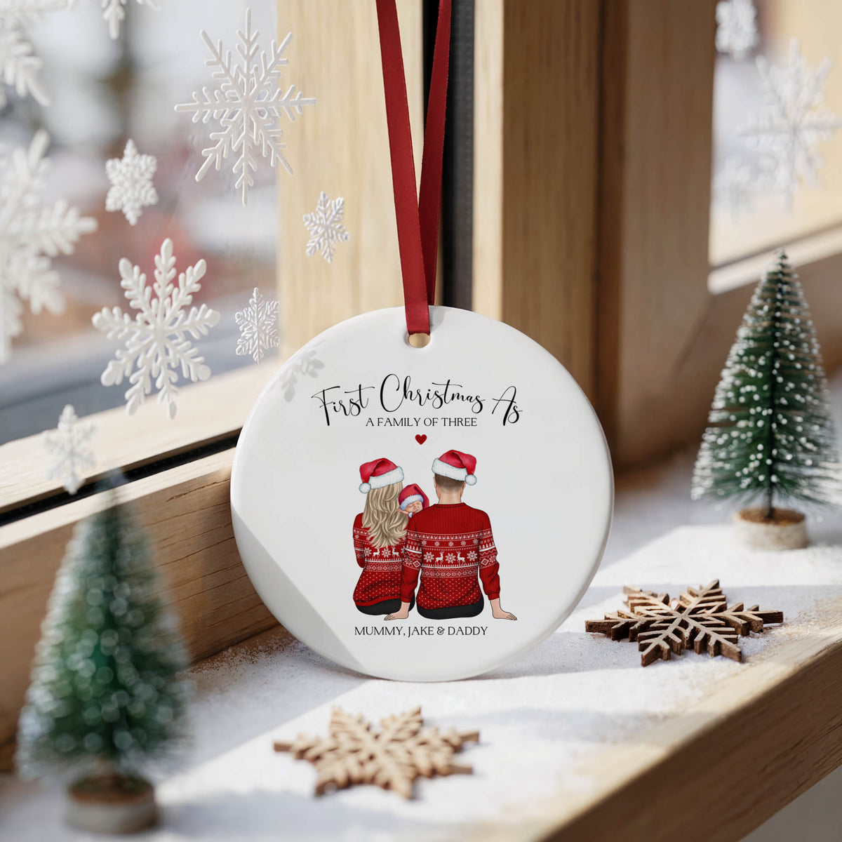 Personalised First Christmas as a Family of 3 Bauble | Family Ornament